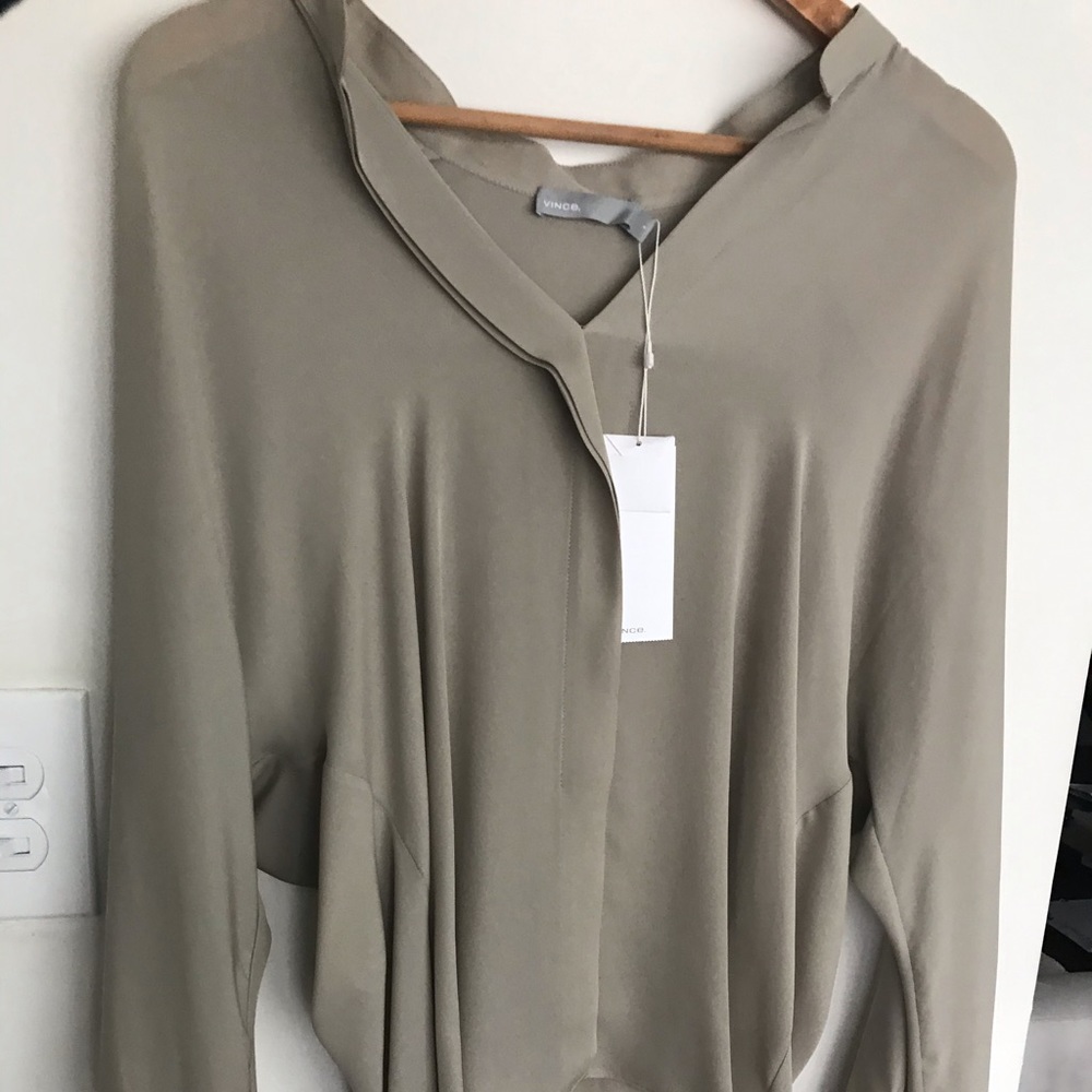 Vince Band Collar Silk Blouse